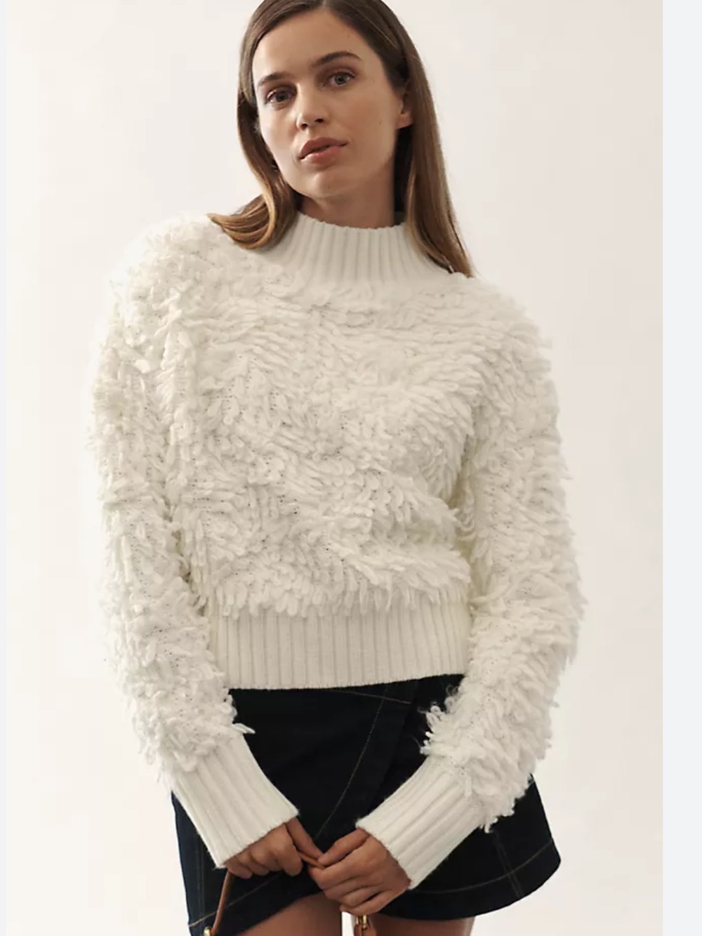 Anthropologie/Maeve Shaggy White Pull-Over Sweater Size L